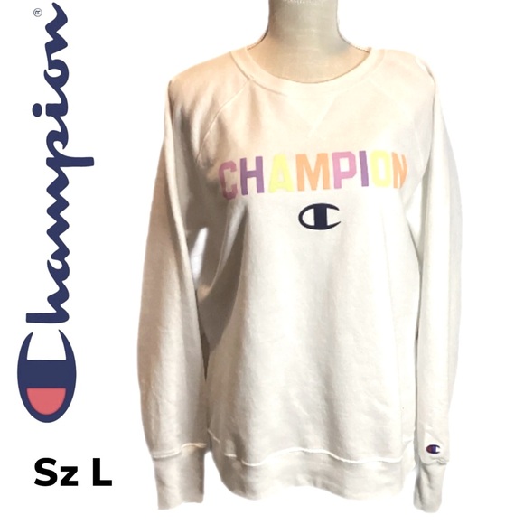 Columbia Tops - VTG Champion L Authentic Athleticwear Logo Crew Pullover Sweatshirt White EUC